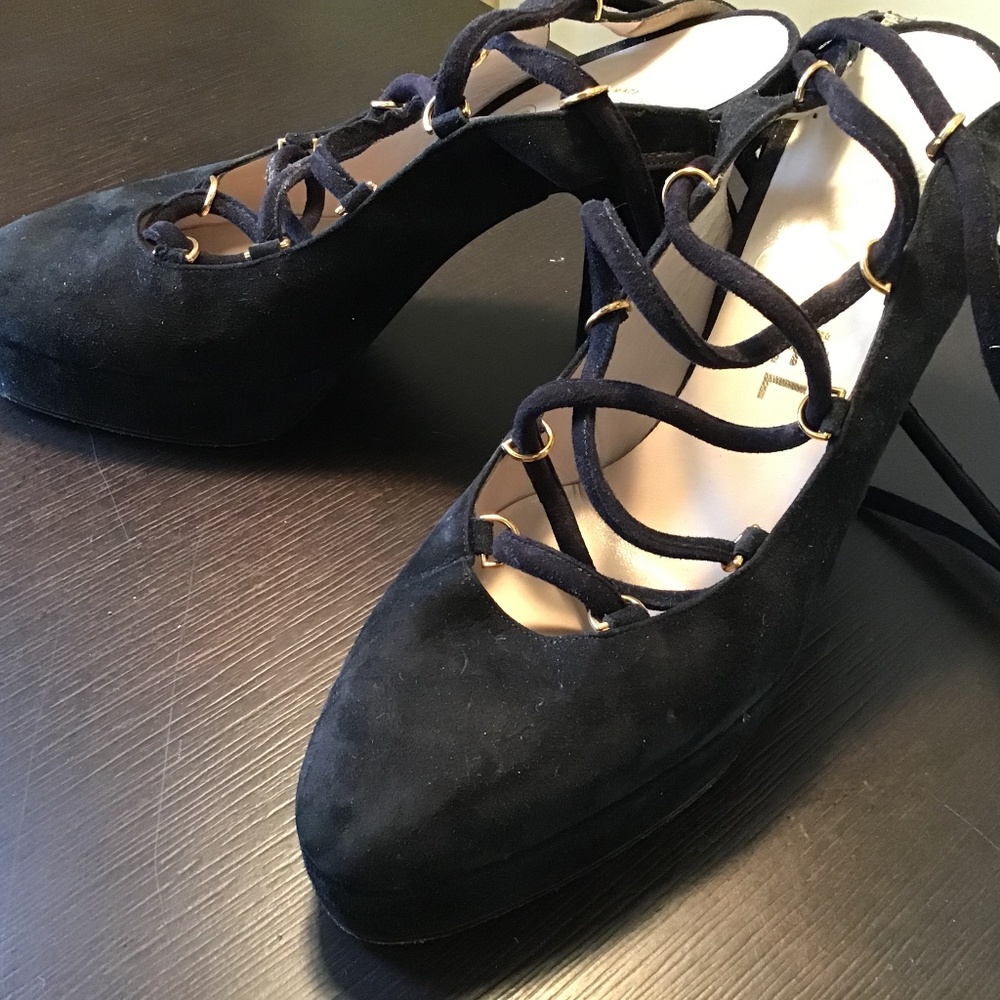 Chanel suede tie up heels with small platform 38